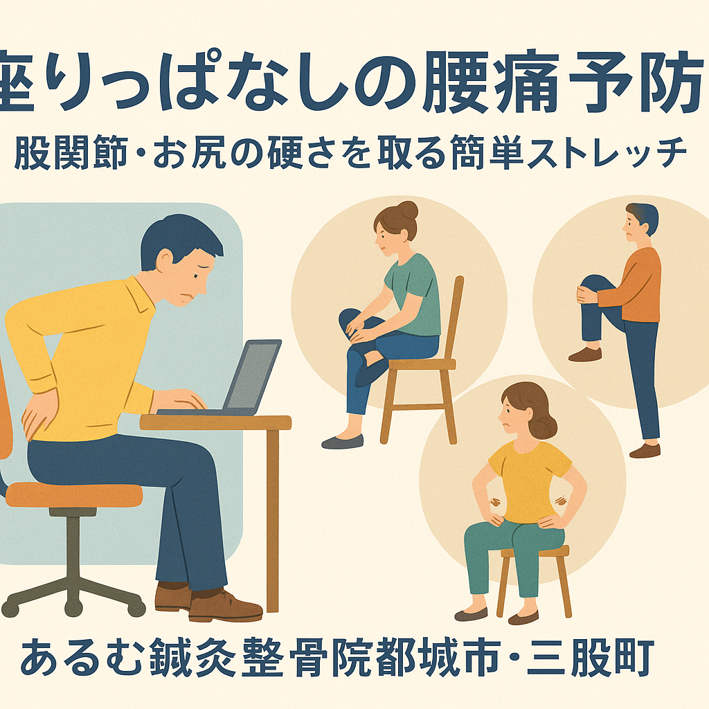 【座りっぱなしの腰痛予防】股関節・お尻の硬さを取る簡単ストレッチ|あるむ鍼灸整骨院(都城市・三股町) | ブログ | 都城市・三股町の整骨院 ...